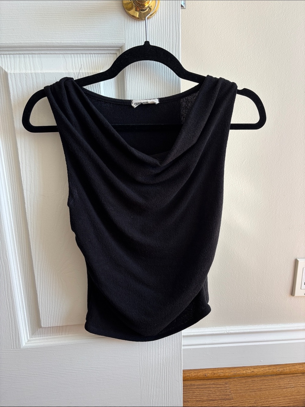 Charming Black Draped Cowl Neck Women's Top